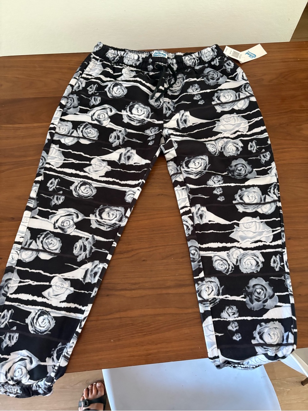 Fresh prints of Bel Air Black and White Rose-Print Joggers